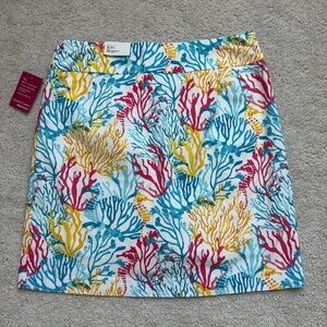 Kim Rogers New Women Vibrant Coral Print Mini Skirt with shorts Sz 12